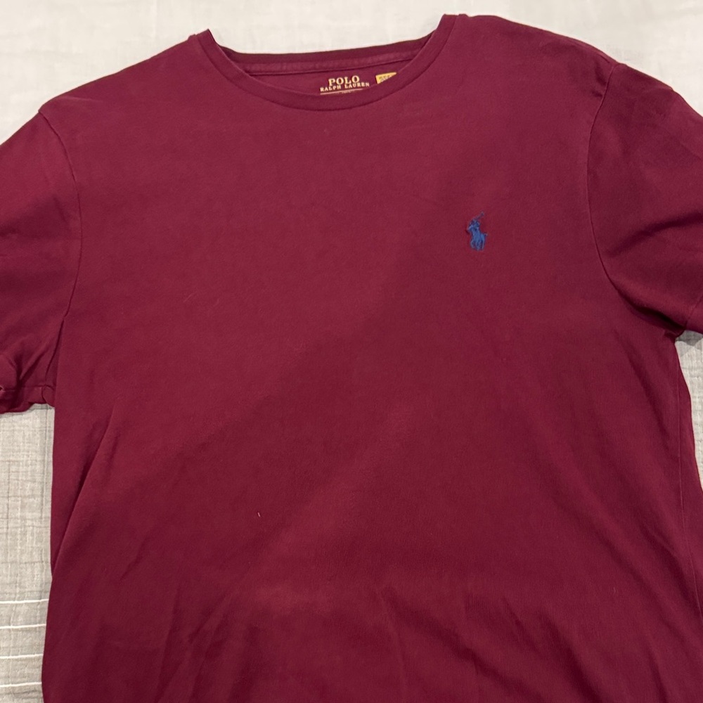 Polo by Ralph Lauren Men's Maroon Tee with Blue Logo